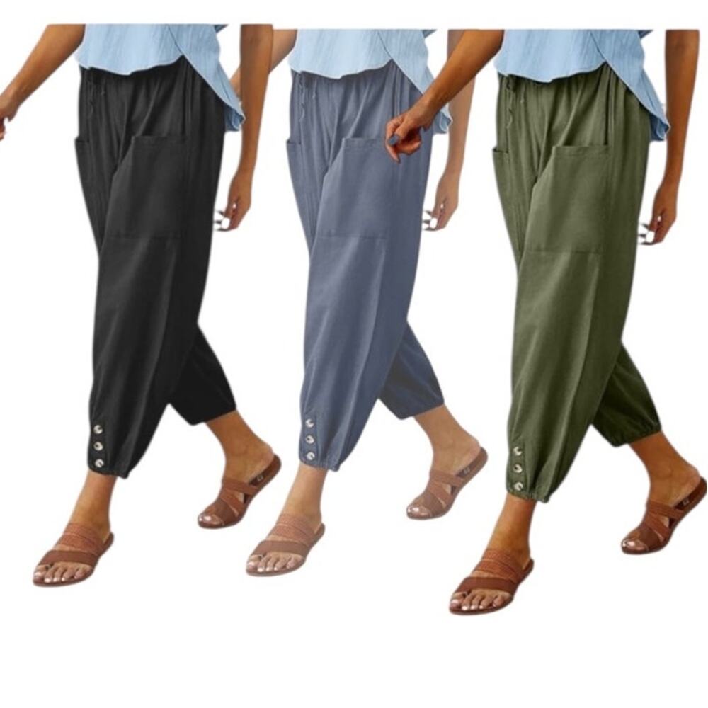 NWT ~ Set/3 Pairs Lightweight Summer Black Blue Army Green Pants ~ Women's SMALL